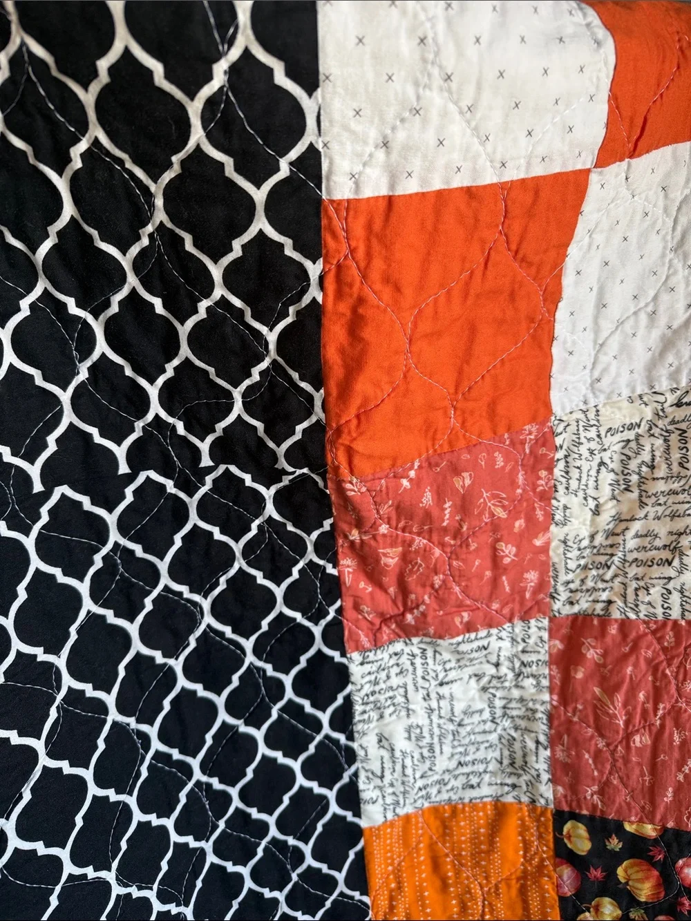 Autumn Patchwork Quilt in Orange, Gray, Brown - Cozy Seasonal Bedding